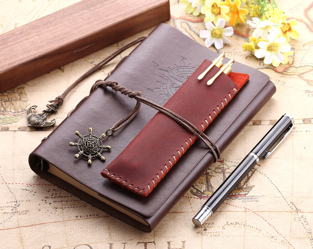 Vintage Handmade Pen Case For Adult Office Holder Genuine Leather