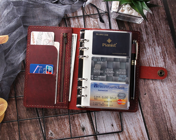 handmade a6 ring binder leather travel journal notebook