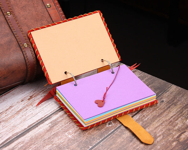 Handmade Leather Journal Notebook, Ring Bound Colorful Page Travel Notebook