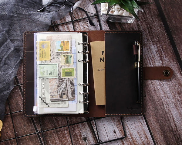 handmade a6 ring binder leather travel journal notebook