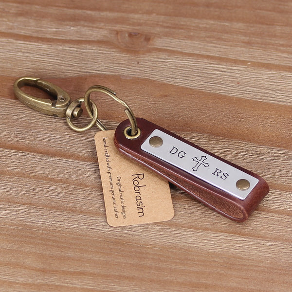 personalized leather initial name keychain