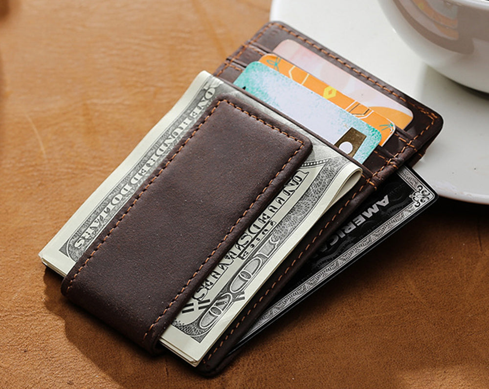 Leather Money Clip Wallet. Mens Wallet With Money Clip. Slim