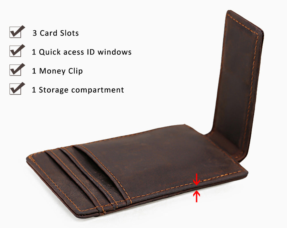 Crazy Horse Leather Money Clip Wallet Card Holder