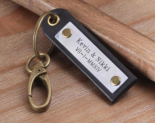 name engraved leather keychain