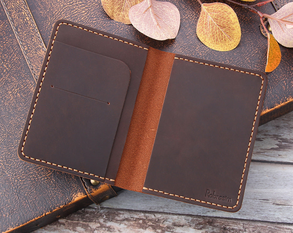 Robrasim Personalized Leather Travel Passport Covers Brown