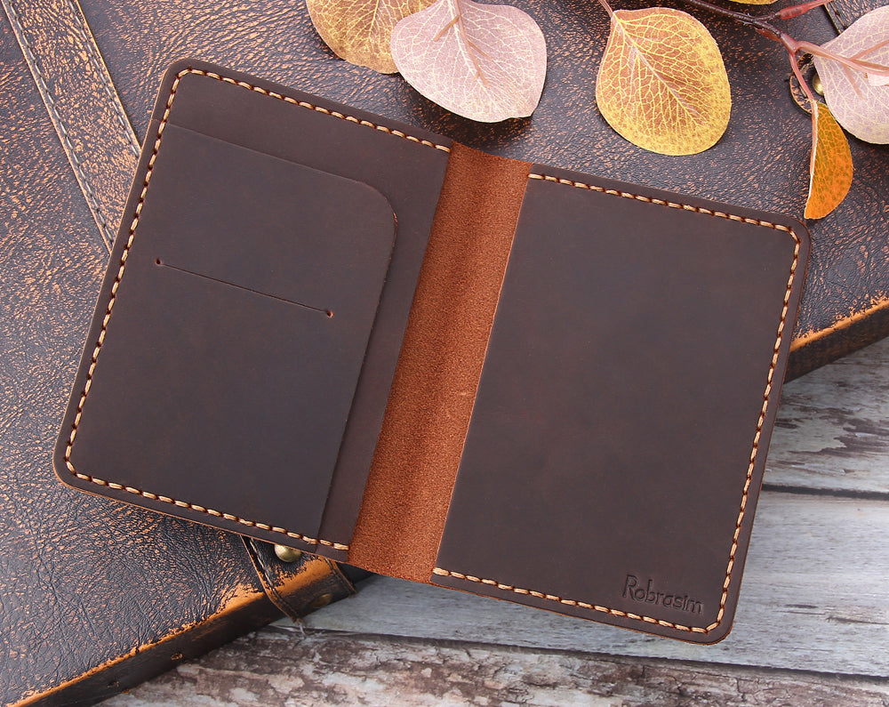 Leather AirTag Passport Holder Brown