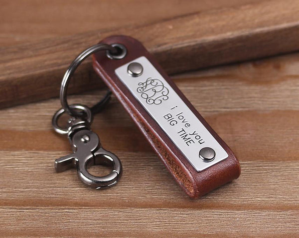monogrammed leather keychain