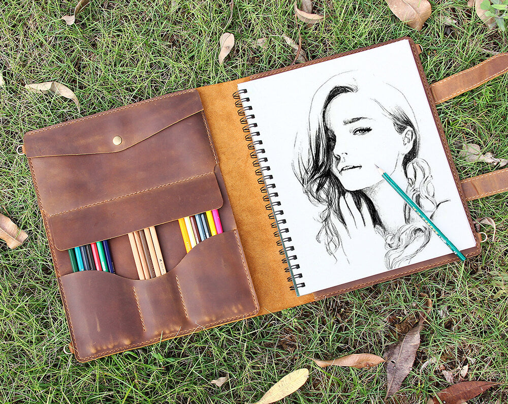 Personalized Handmade Leather Sketchbook Cover for 9x12 Sketchbook