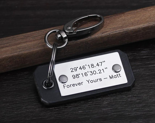 personalized leather coordinate keychain