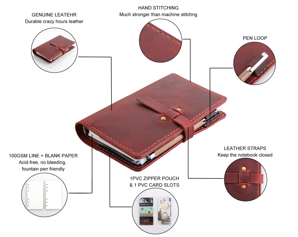 Handmade A6 Ring Binder Leather Journal Notebook Coffee Handmade A6 Ring Binder Leather Journal Notebook Coffee