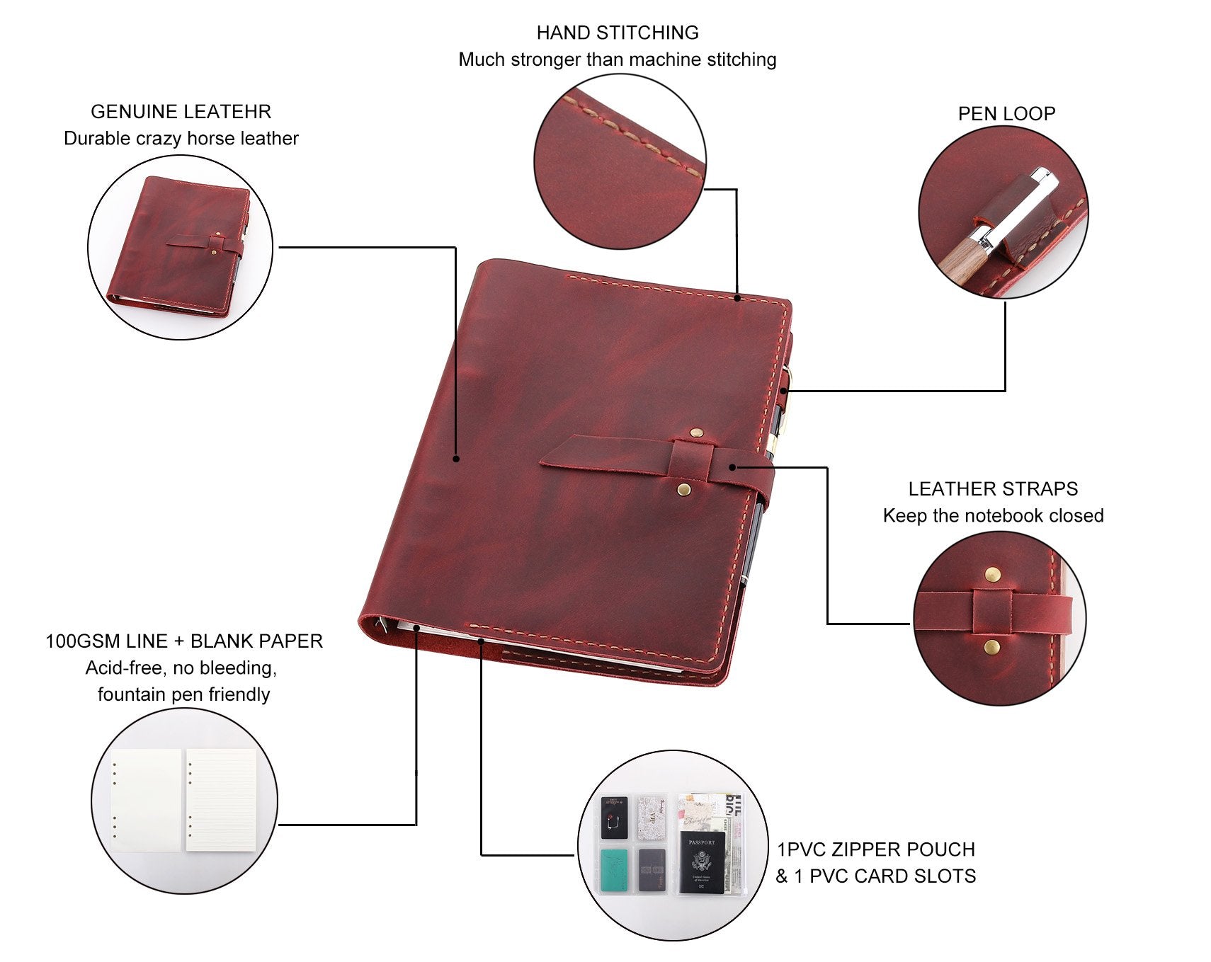 A5 Ring Binder Leather Travel Journal Writing Notebook - Robrasim ...