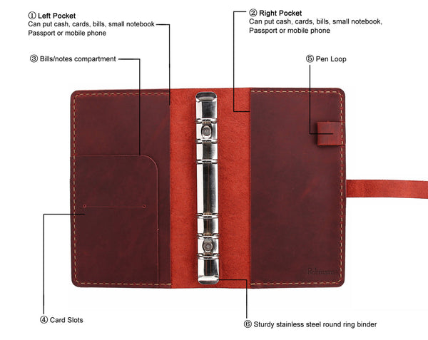 A6 Ring Binder Leather Journal Notebook 
