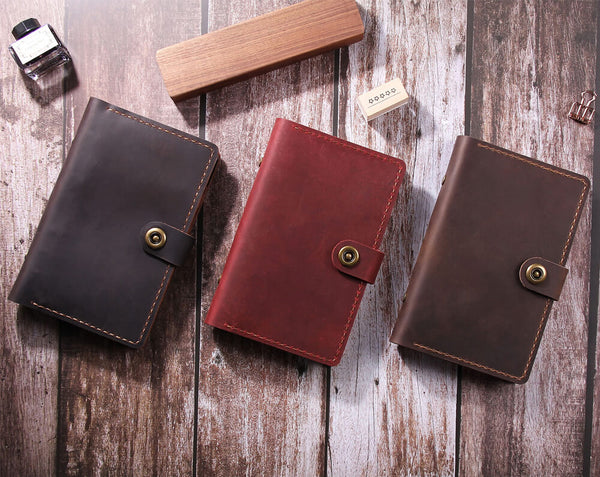 handmade a6 ring binder leather travel journal notebook