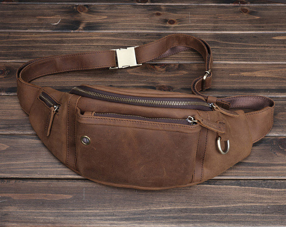 Leather Bum Bag With Monogram Business Trip Fanny Pack 