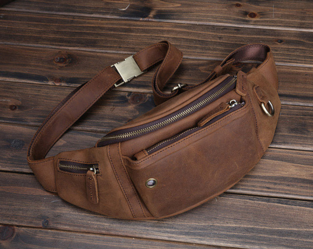 Leather Bum Bag With Monogram Business Trip Fanny Pack 